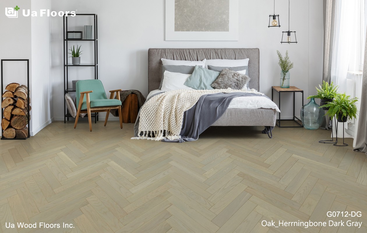 Ua Floors - PRODUCTS|Oak Herringbone Dark Gray Engineered Hardwood Flooring 